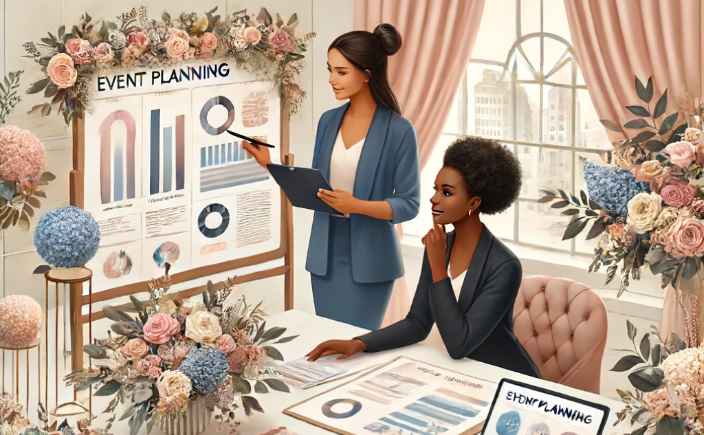 Vendor Selection: Illustration of a event planner working with a client